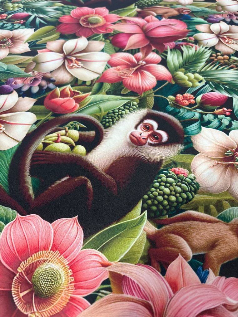 Upholstery and curtain fabric, fluffy monkey soft cotton, multicolored tropical design - Upholstery fabric - 560 cm - 140 cm #2.1