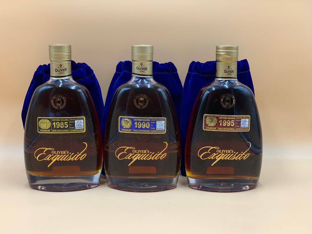 Oliver & Oliver - Exquisito 1985, 1990, 1995 - Ron Artesanal - 70 cl - 3 flasker #1.0