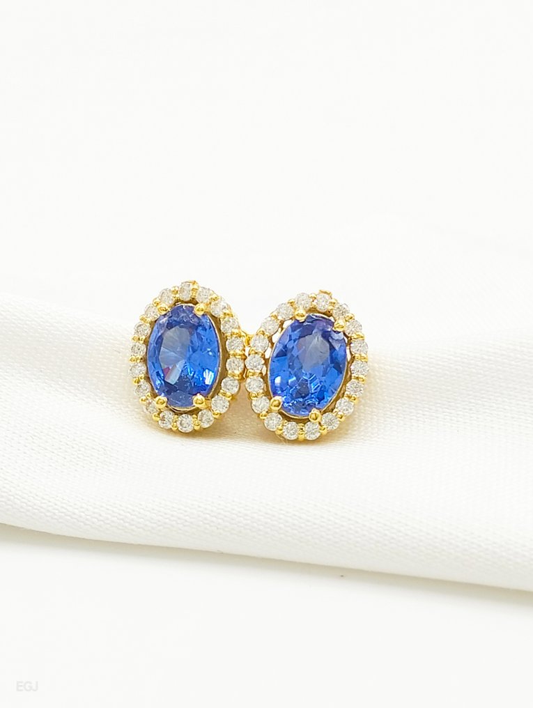 χωρίς τιμή ασφαλείας - Βραδινά σκουλαρίκια - 18 καράτια Κίτρινο χρυσό Ζαφείρι - Διαμάντι #1.0