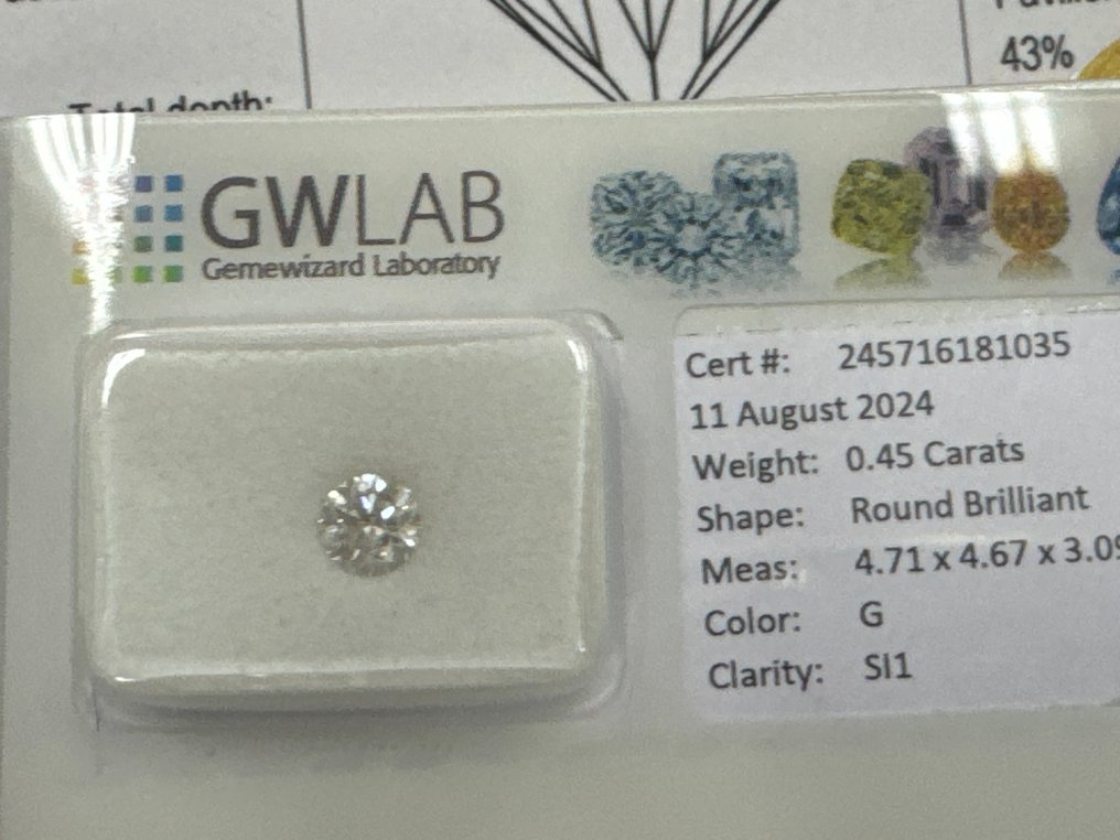 Sin Precio de Reserva - 1 pcs Diamante  (Natural)  - 0.45 ct - Redondo - G - SI1 - Gemewizard Gemological Laboratory (GWLab) #1.1