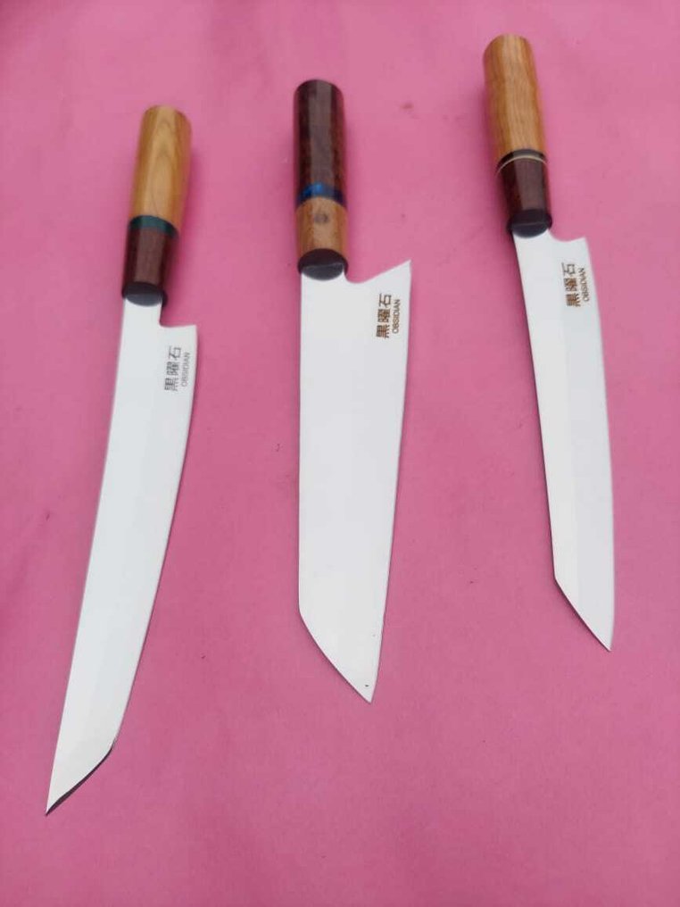 Obsidian - Keittiöveitsi - Kitchen knife set -  Esittelyssä Obsidian mittatilaustyönä tehdyt kokkiveitset Perinteiset japanilaiset käsityöt - Erikoistunut Shirogami White Steel - Japani #1.2