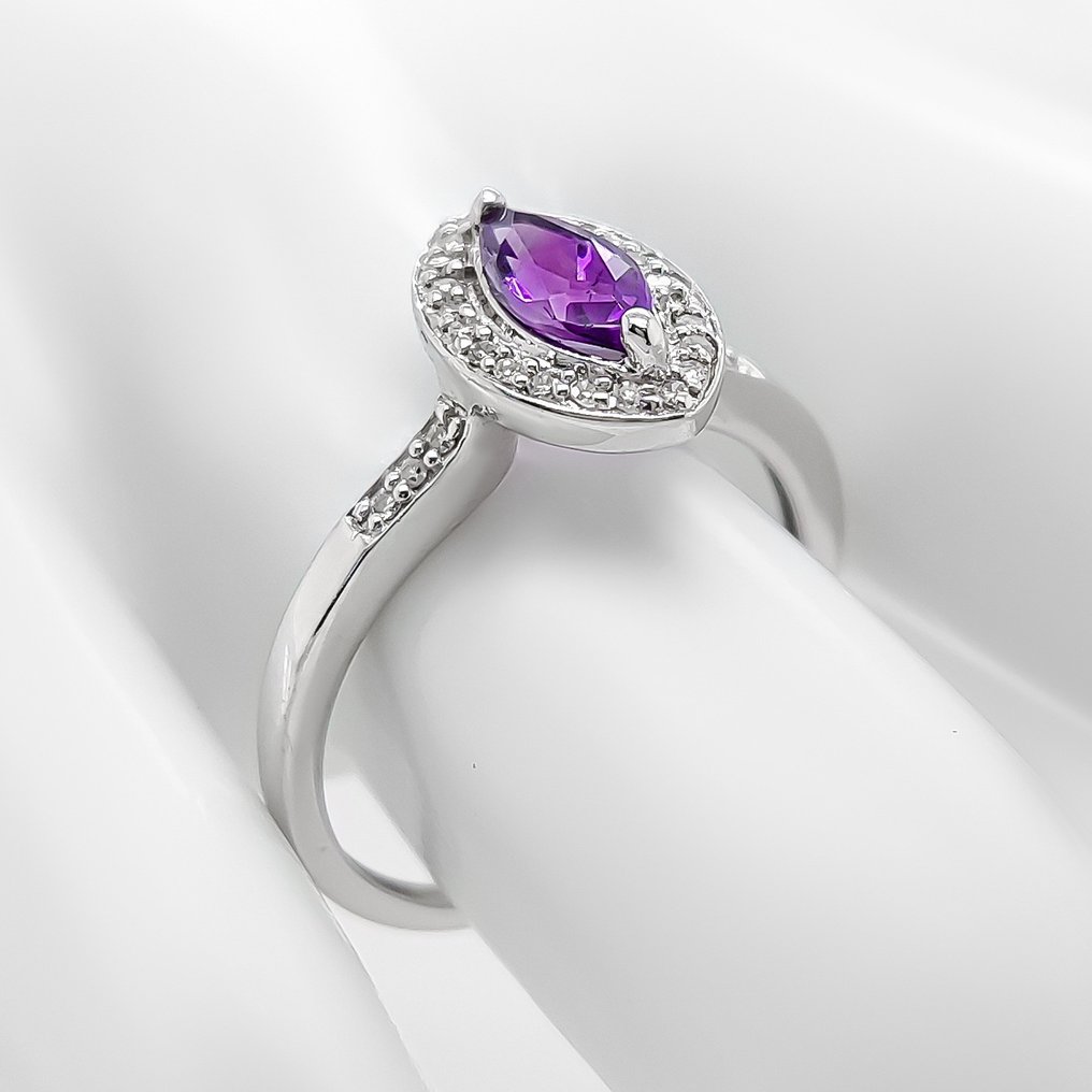 Anello 14 carati Oro bianco 0.68ct. tw. Ametista Diamante Catawiki