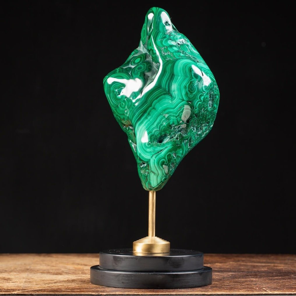 First Qualty Free Form Malachite - Wood and Brass Artistic Base - Katanga Mines - Altezza: 335 mm - Larghezza: 148 mm- 5700 g #4.3