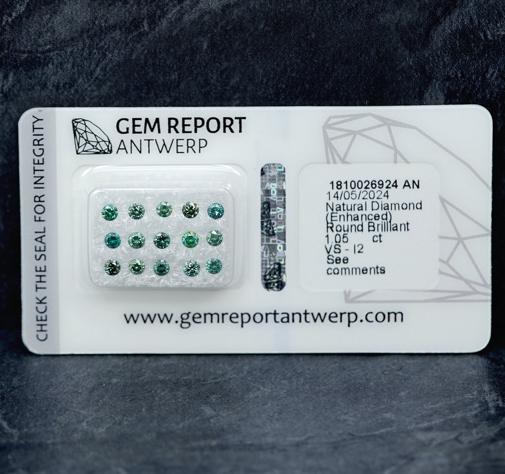 15 pcs Diamant  (Kleurbehandeld)  - 1.05 ct - VS1, P2 - Gem Report Antwerp (GRA) #1.0