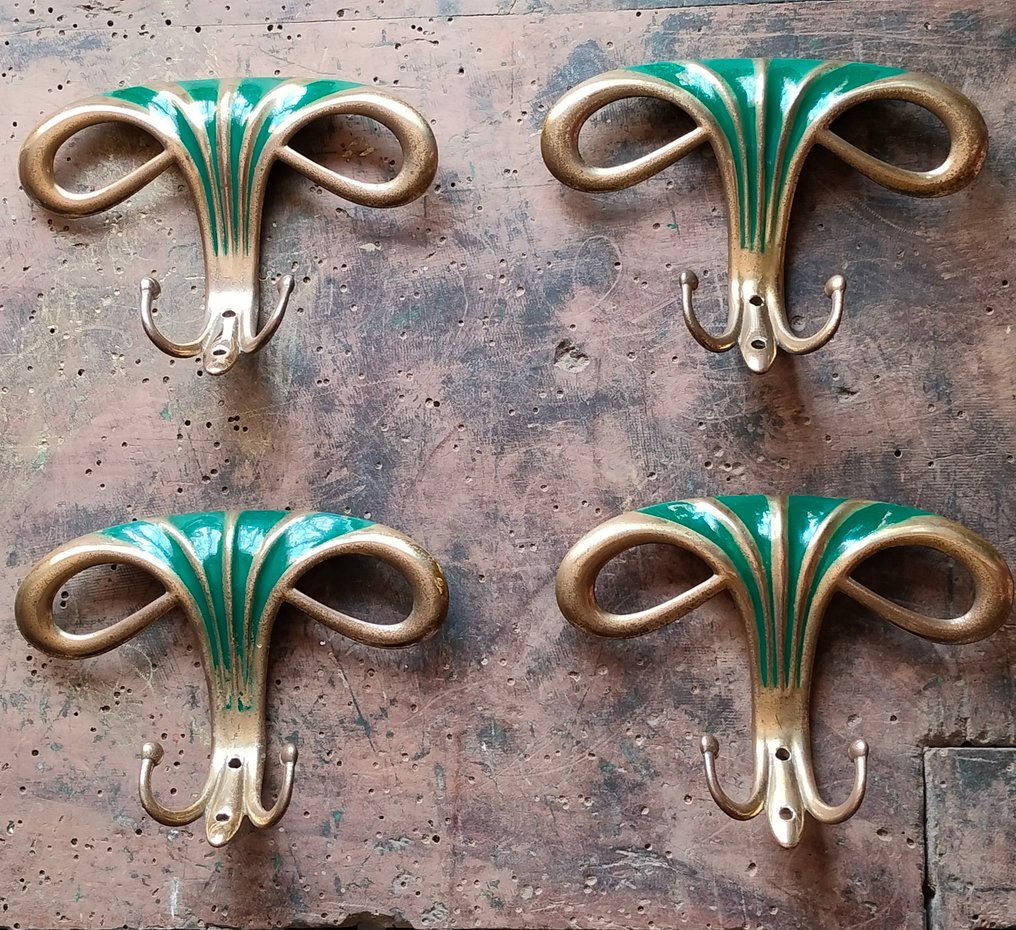 Set of coat hooks 4 Brass Enamel decoration Catawiki