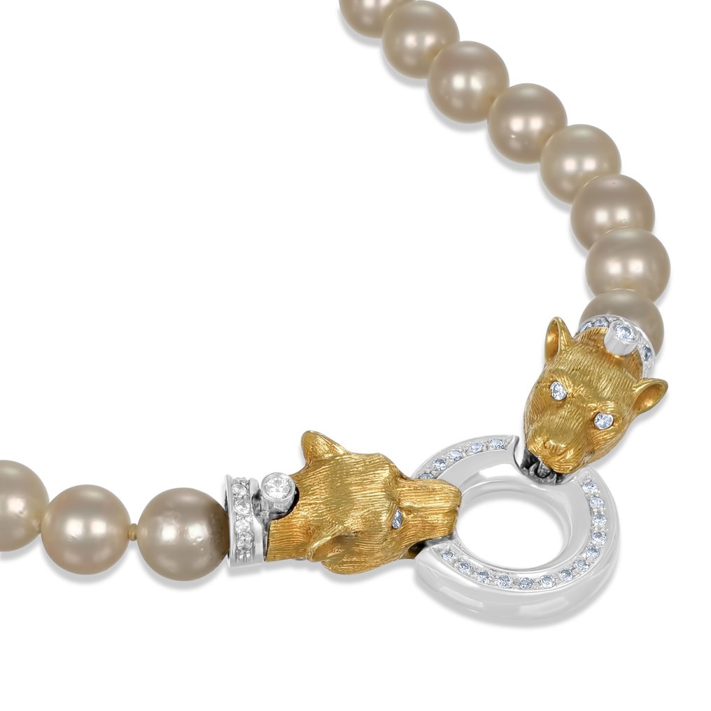 頸鏈 - 18 克拉 白金, 黃金 - 0.45ct. tw. 鉆石 (天然) - 珍珠 #2.1