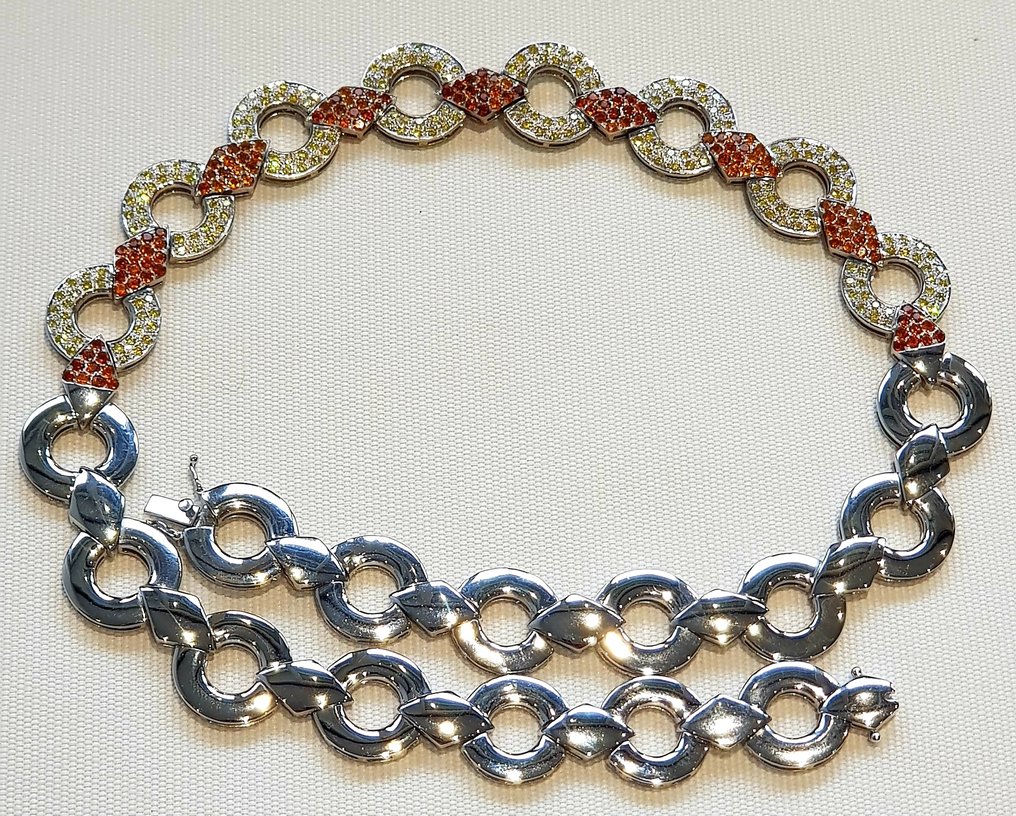 頸鏈 - 18 克拉 白金 -  9.50ct. tw. 鉆石 (天然)  - 藍寶石 - 125.32克 Or Blanc 18K #4.3