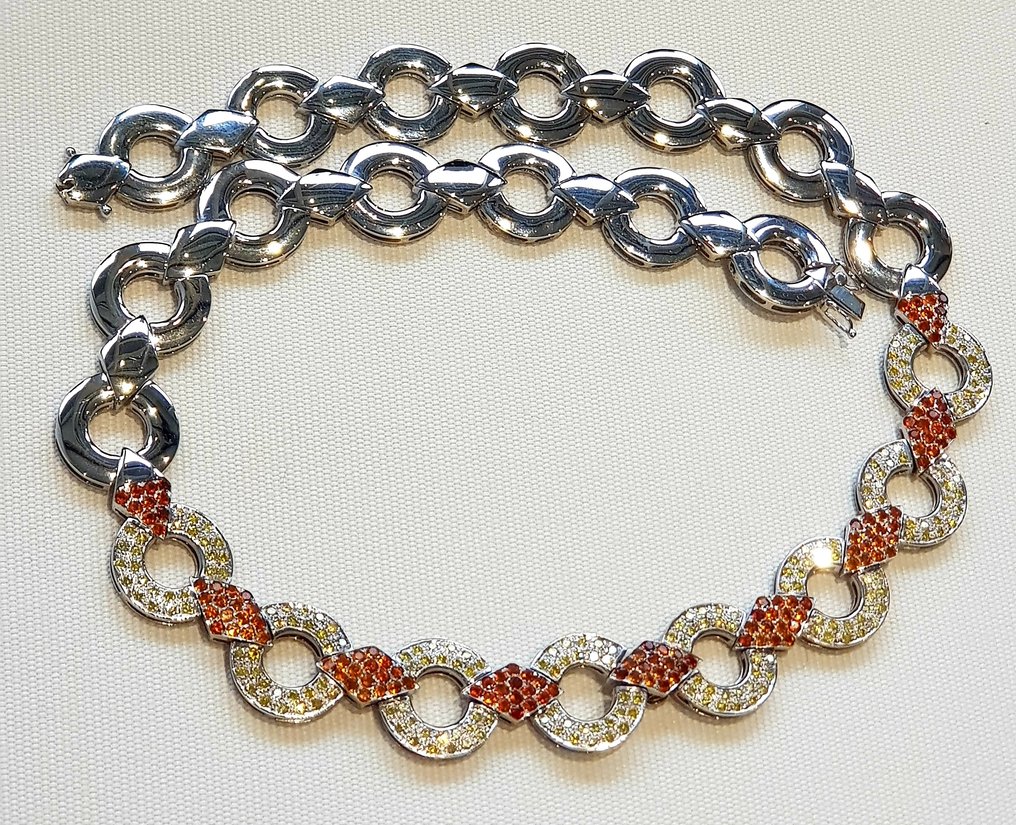 頸鏈 - 18 克拉 白金 -  9.50ct. tw. 鉆石 (天然)  - 藍寶石 - 125.32克 Or Blanc 18K #2.1