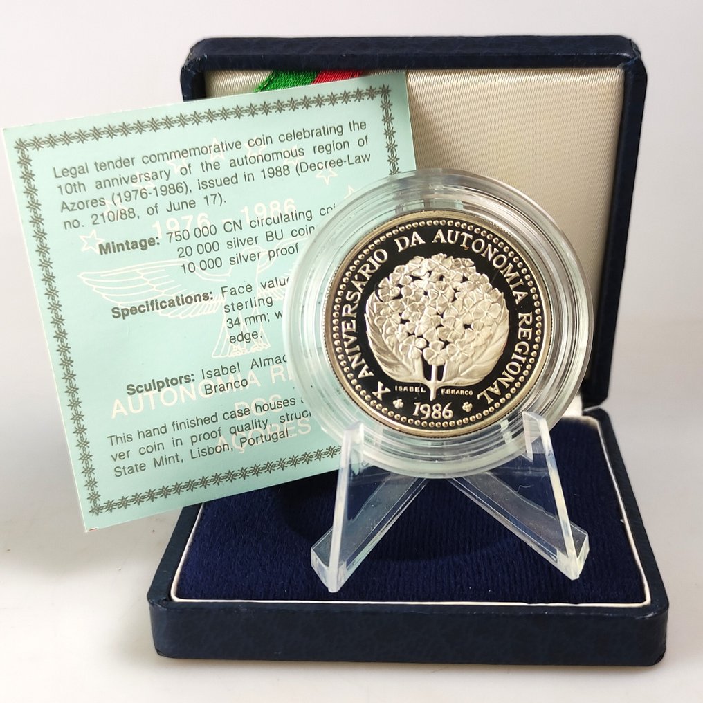 Portugal. Silver Proof 100 Escudos Coin - 10th Anniversary of Regional Autonomy (16,5g) 1986 "10th Anniversary of Regional Autonomy" Proof (No Reserve Price) #1.0