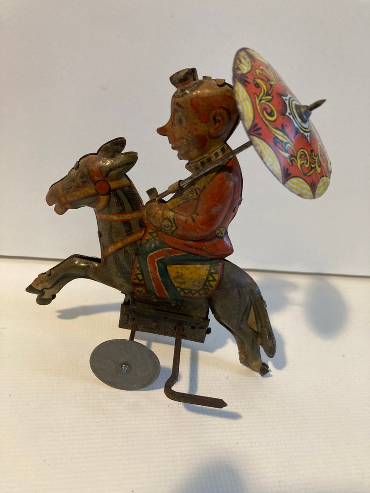 Günthermann Or Eberl - Uutuus nallikkaan ratsastaminen aasin selässä sateenvarjolelun kanssa, avattuna - Vieteritinalelu - 1920-1929 - Saksa #1.0