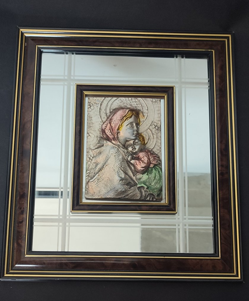 altorilievo grande , lussuoso in argento con stima e certificato - Simone Cois (01/1941 - 05/2016 ) - Blokkfaragás/ Dombormű, " Vergine Maria " - 48 cm - .925 ezüst #3.2