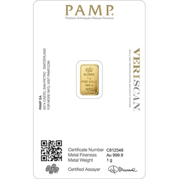 1 gram - Guld - 1 gram 9999 Gold Bar PAMP Suisse Lady Fortuna (In Assay) - Forseglet & Med certifikat #3.2