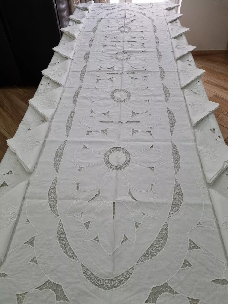 Tovaglia cotone gran misura 18 posto white color - Nappe - 385 cm - 175 cm #3.2