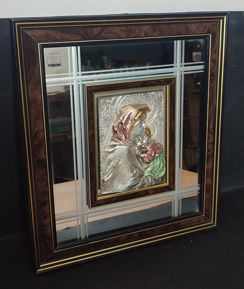 altorilievo grande , lussuoso in argento con stima e certificato - Simone Cois (01/1941 - 05/2016 ) - Blokkfaragás/ Dombormű, " Vergine Maria " - 48 cm - .925 ezüst #1.2