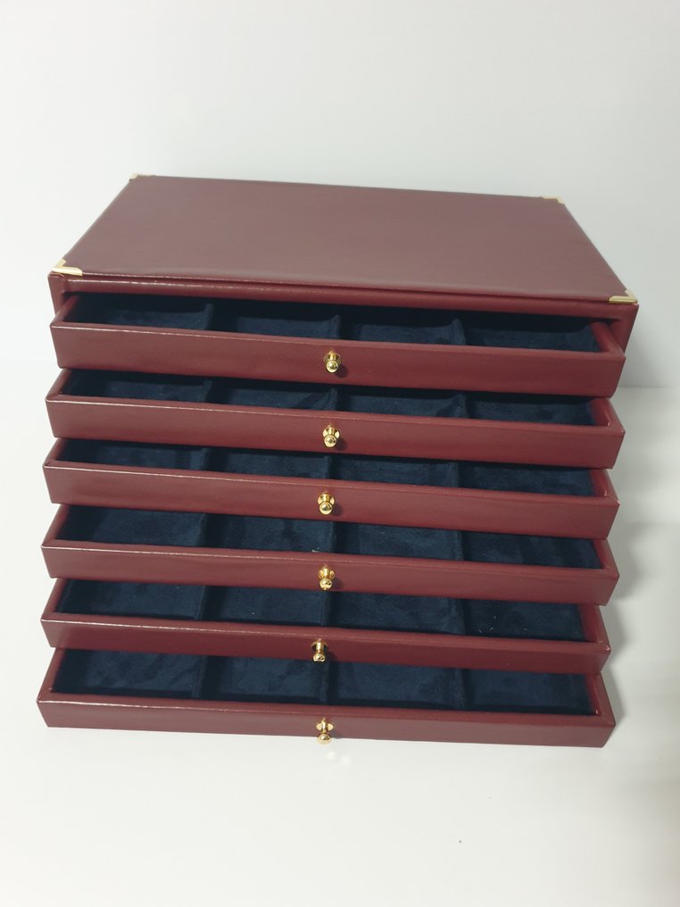 Accessories. Burgundy eco-leather coin cabinet for 48 places  (Senza prezzo di riserva) #1.0