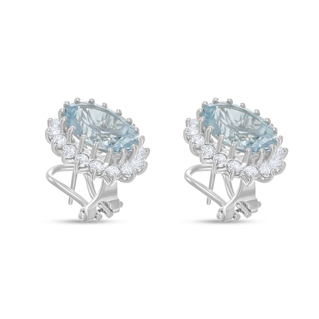 耳环 - 18K包金 白金 -  10.80ct. tw. 海蓝宝石 - 钻石 #2.1