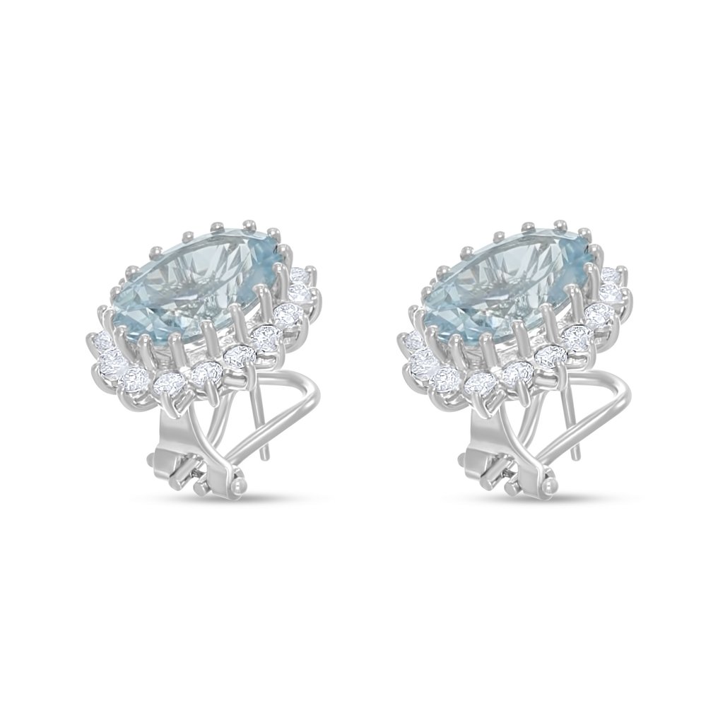 耳环 - 18K包金 白金 -  10.80ct. tw. 海蓝宝石 - 钻石 #3.2