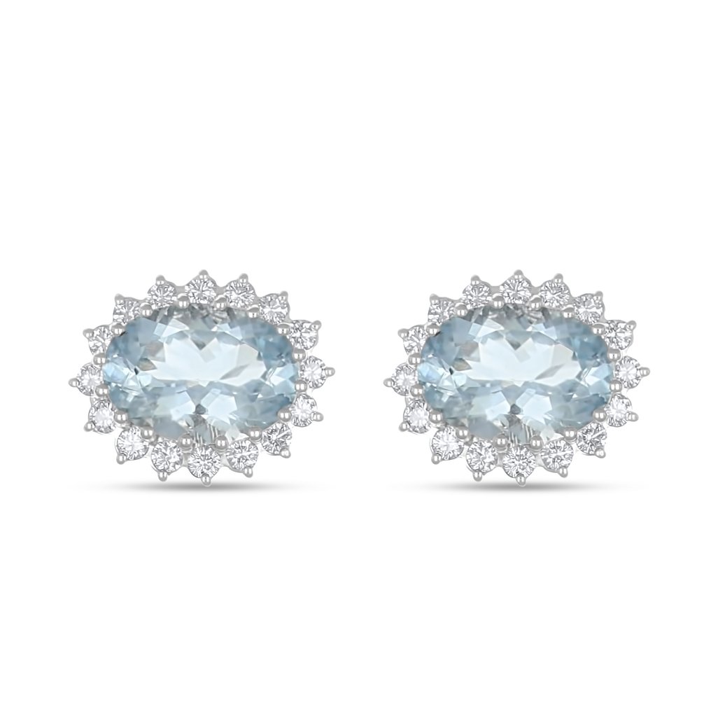 耳环 - 18K包金 白金 -  10.80ct. tw. 海蓝宝石 - 钻石 #1.0