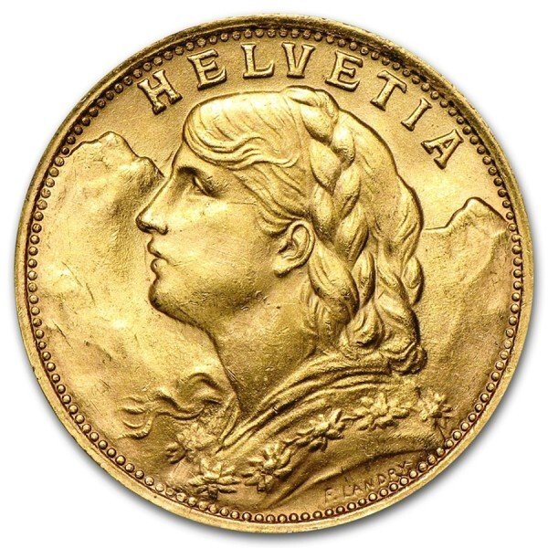 Ελβετία. Swiss Gold 20 Francs Vreneli Helvetia (Random Year) #1.0