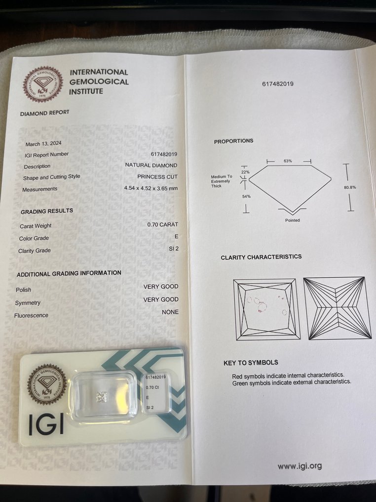 1 pcs Diamant (Natürlich) - 0.70 ct - Quadrat - E - SI2 - International Gemological Institute (IGI) #3.2