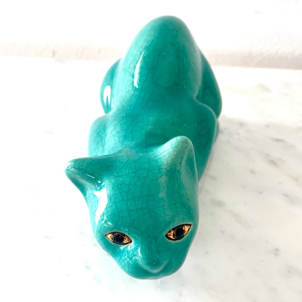 Émaux de Longwy - Figurine - Chat Turquoise - Earthenware #1.2