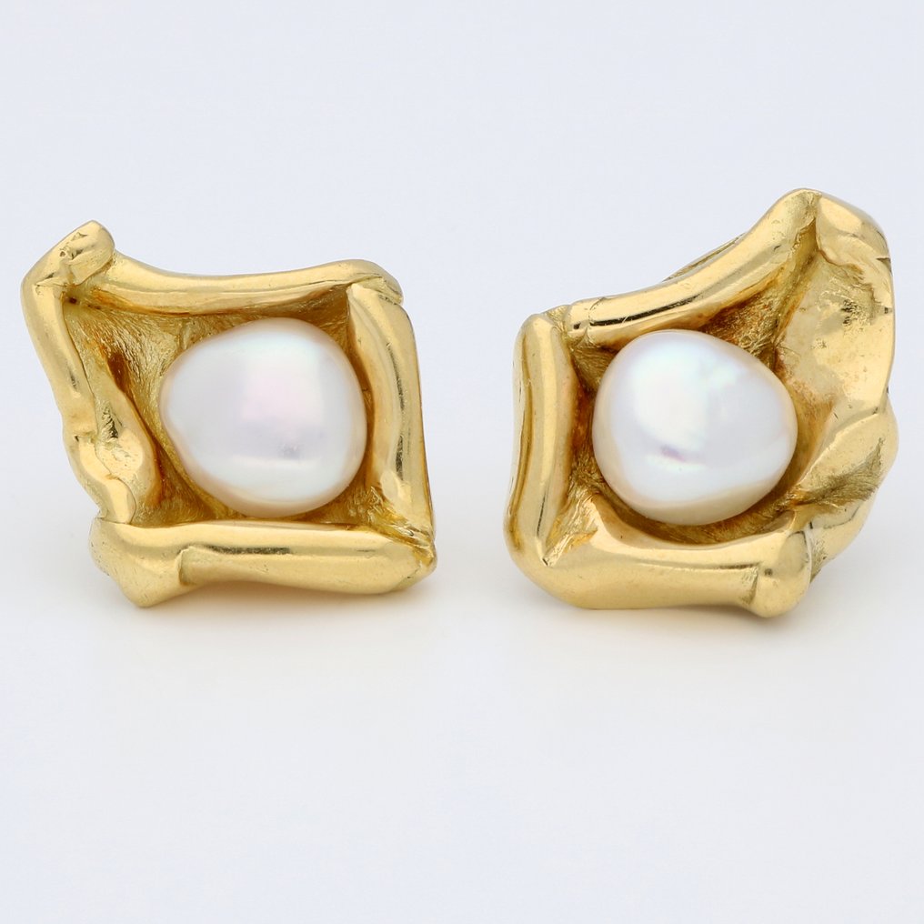 No Reserve Price - Earrings - 18 kt. Yellow gold - Baroque pearl #2.1