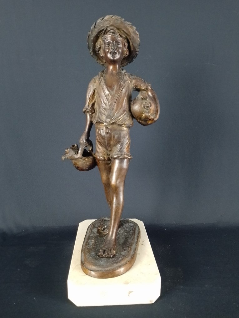 Mario Di Giacomo (XX) - Escultura, Acquaiolo con cesto - 35 cm - Bronze #1.2