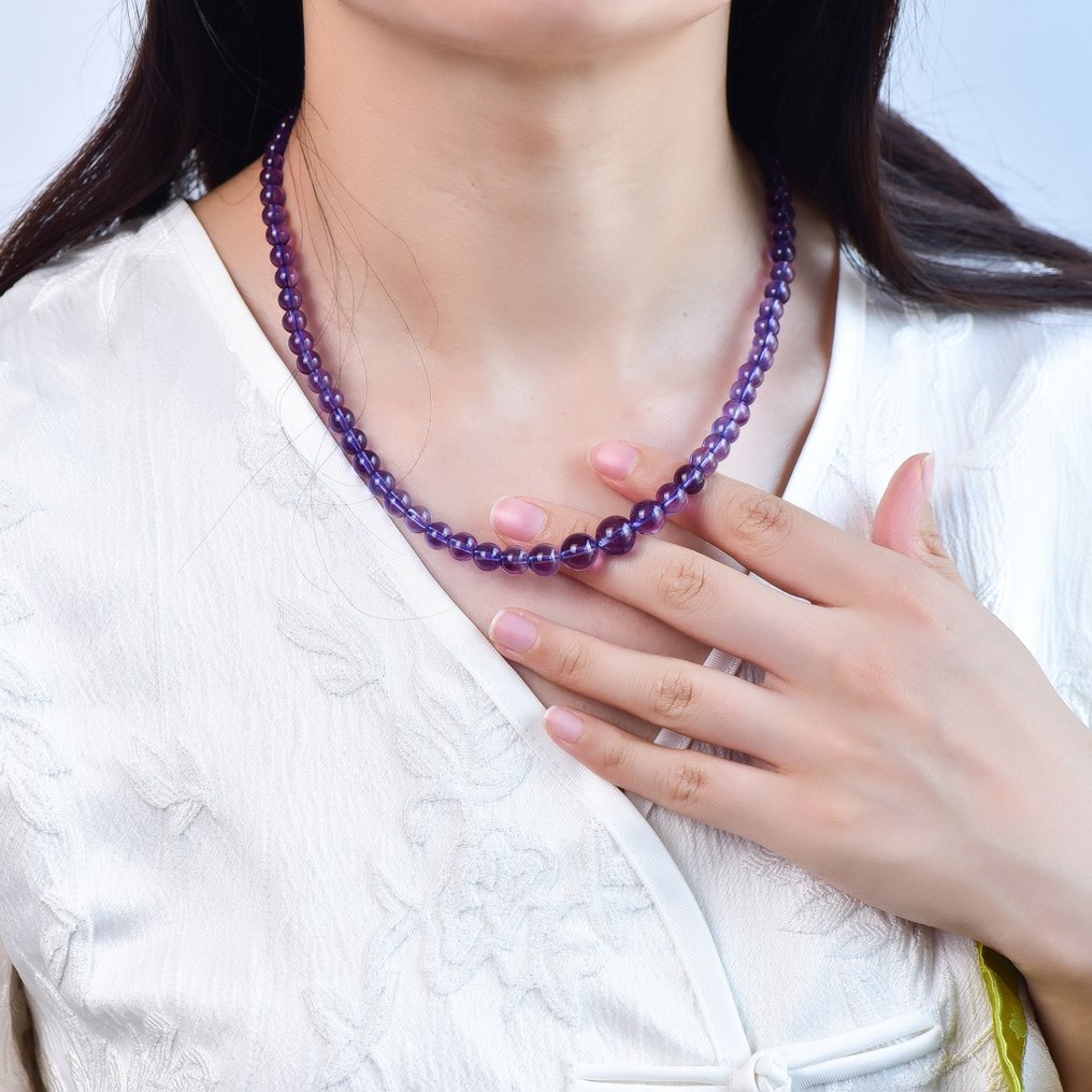 无底价 - 天然紫水晶项链 - 华丽的深紫色调- 30.04 g #1.0