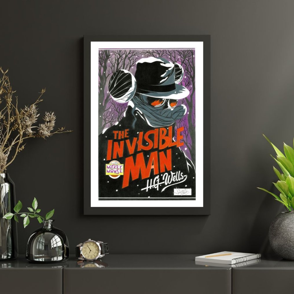 Jaume Esteve Œuvre d'art originale au crayon de couleur - Mickey Mouse as The Invisible Man (H.G. Wells) - Hand Signed #2.1