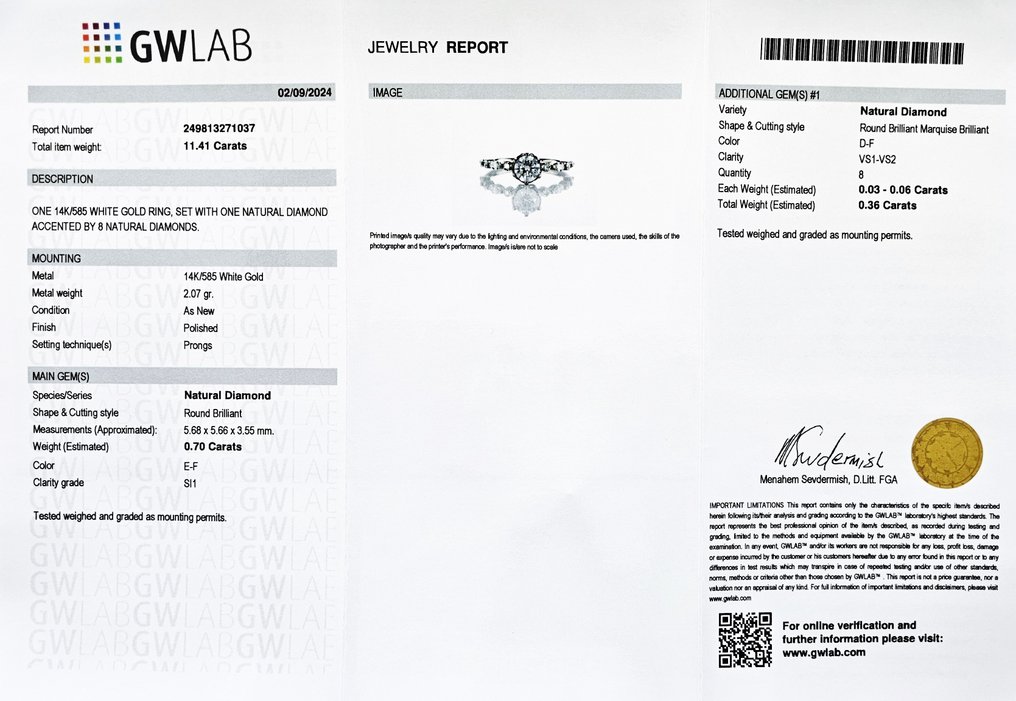 Δαχτυλίδι αρραβώνων - 14 καράτια Λευκός χρυσός - 1.06ct. tw. Διαμάντι (Φυσικό) - Διαμάντι #2.1