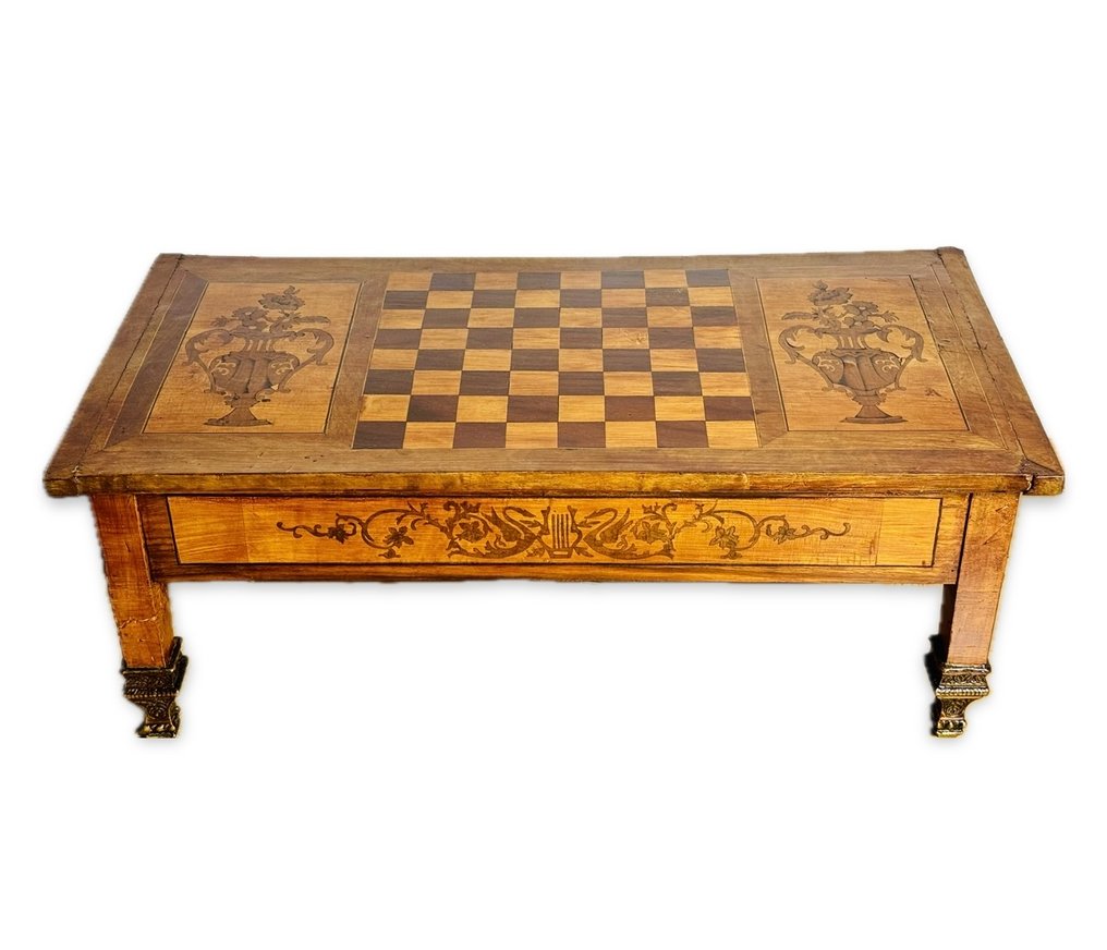 Chess table - Marquetry Carlos IV - Mahogany, Walnut - turned into a coffee table #1.1