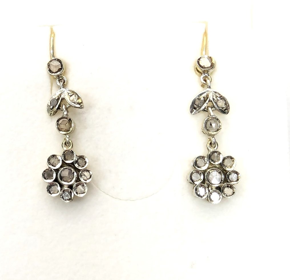 沒有保留價 - 耳環 - 9 節 黃金, 銀 鉆石 (天然) #2.1