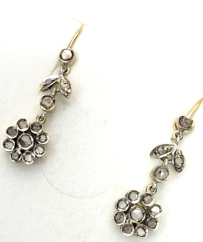 沒有保留價 - 耳環 - 9 節 黃金, 銀 鉆石 (天然) #3.2