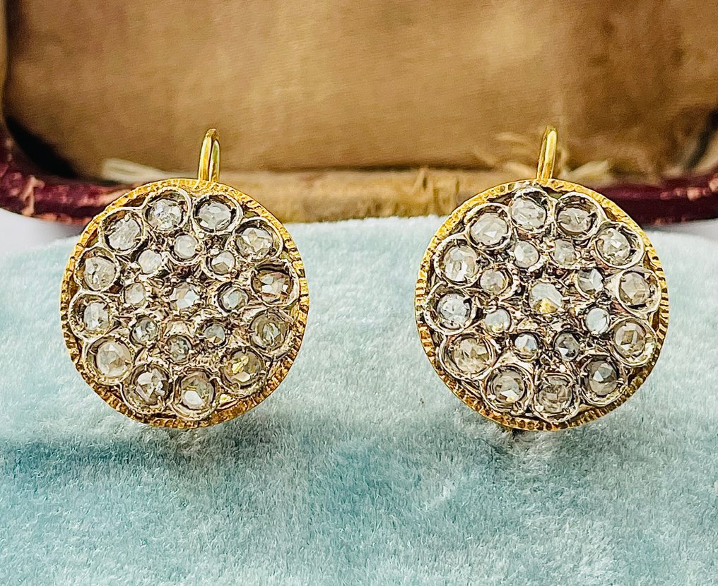 No Reserve Price - Earrings - 9 kt. Silver, Yellow gold Diamond (Natural)  #1.1