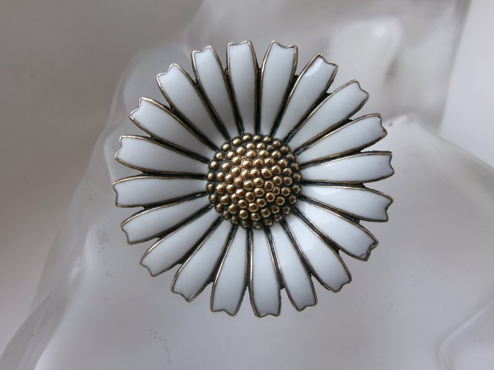 No Reserve Price - Brooch Silver, Enamel - Anton Michelsen Daisy #2.1