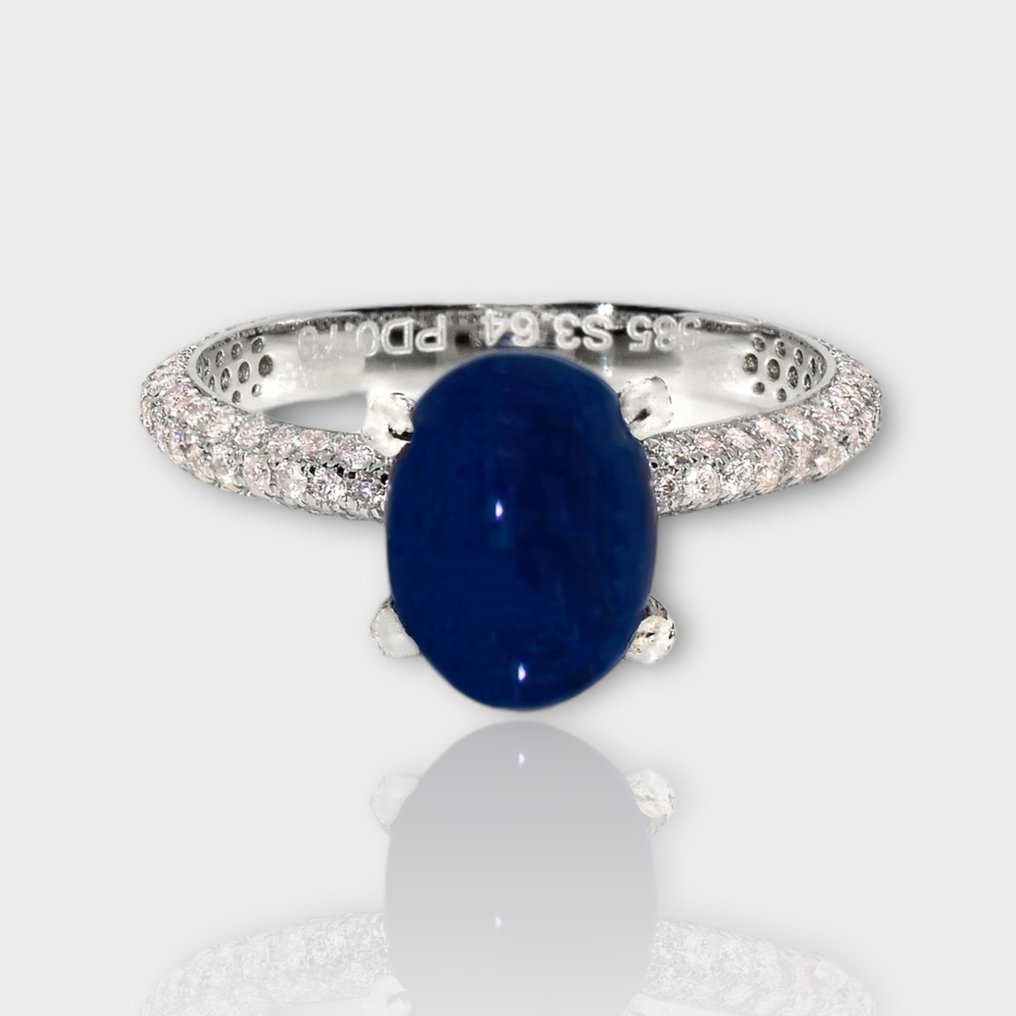 Bague - 14 carats Or blanc - 4.34ct. tw. Saphir - Diamant - IGI 3,64 ct bleu #1.0