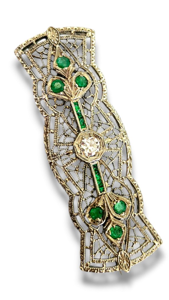 Καρφίτσα Α Art Deco 1930 πλατίνα πεταλάκι με διαμάντια., Πλατίνα - Διαμάντι #4.3