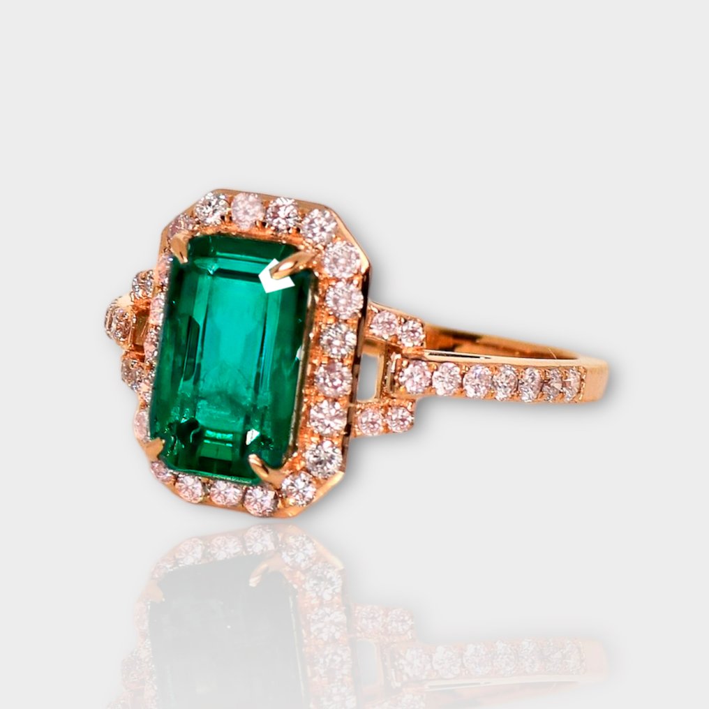 Sin Precio de Reserva - Anillo - 14 quilates Oro rosa -  3.42ct. tw. Esmeralda - Diamante - IGI 2.86 Verde azulado #2.2