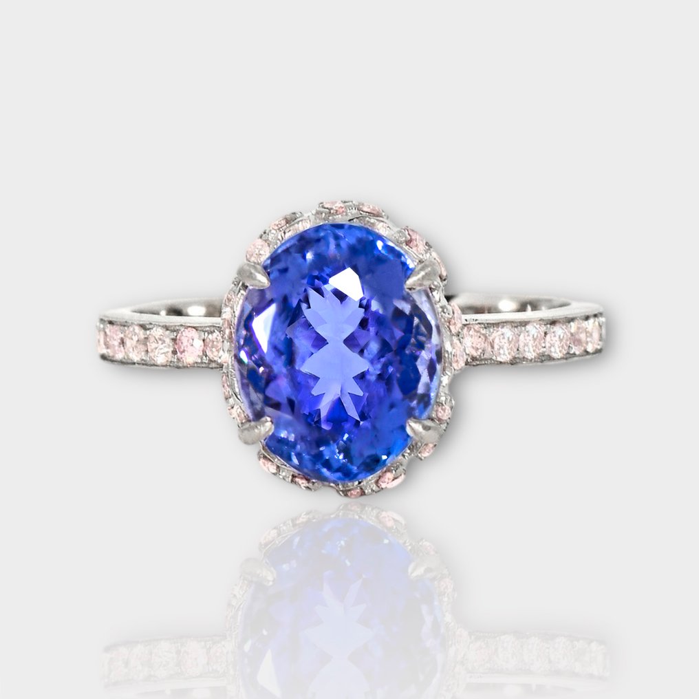 No Reserve Price - Ring - 14 kt. White gold -  3.76ct. tw. Tanzanite - Diamond - IGI 3.26 ct Lavender #2.1