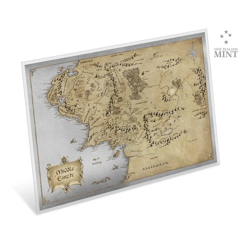 Niue. 2021 Lord of the Rings™ Middle Earth™ Map, 35g (.999) #1.0