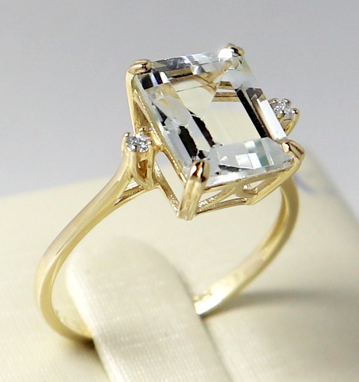 没有保留价 - 戒指 - 14K包金 黄金 海蓝宝石 - 钻石 #4.3