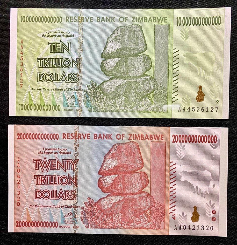 Zimbábue. - 100, 50, 20, 10 trillion Dollars 2008 (Sem preço de reserva) #2.1