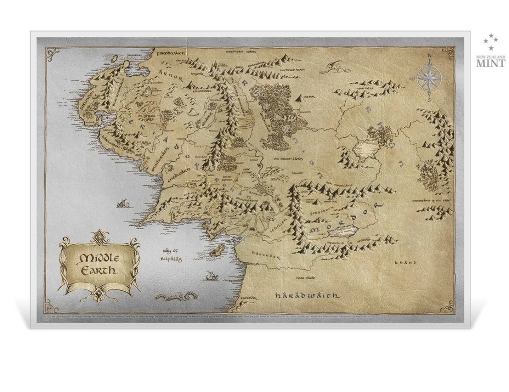 Niue. 2021 Lord of the Rings™ Middle Earth™ Map, 35g (.999) #1.0