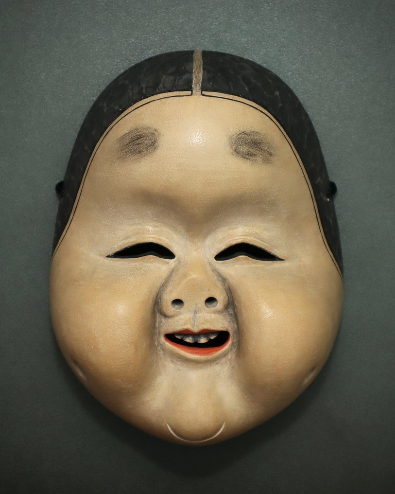 Signed Japan Wooden Noh/Kyogen Mask of “OTO”  能/狂言面 ~ 乙 (or 乙御前) - Sculpture Bois - Japon  (Sans Prix de Réserve) #1.2