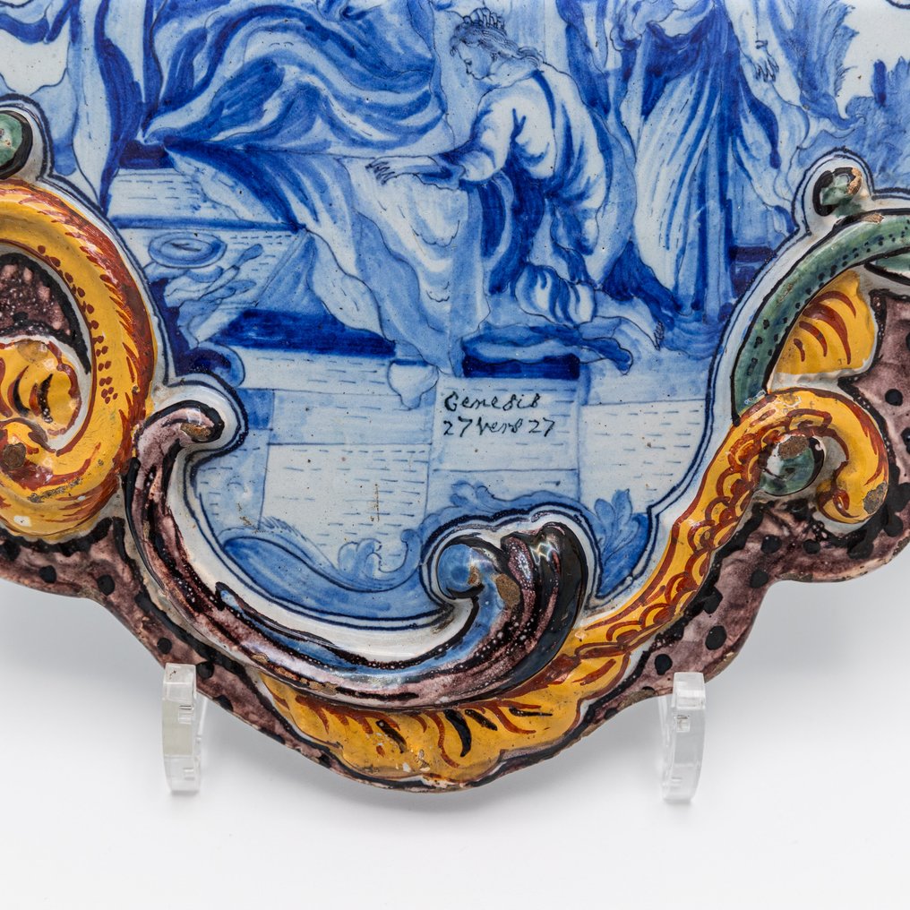 Delftware plaque with biblical scene, Louis XV. - Earthenware - 1750-1800 #1.0