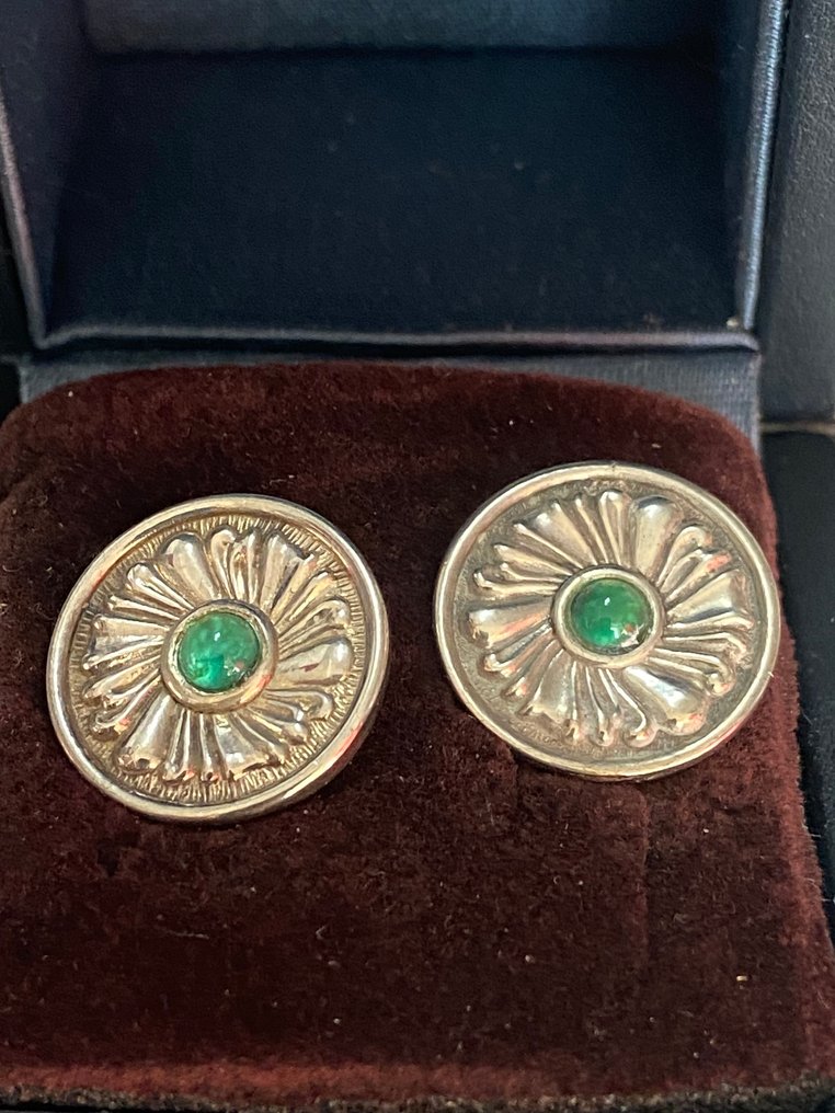 Buccellati - Ασημί, 925 vintage με πράσινη πέτρα - Μανικετόκουμπα #1.0