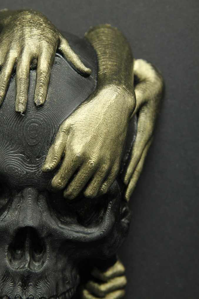 Διακόσμηση τοίχου - Replica "Memento Mori" Skull - with hands - framed - Γαλλία #3.2