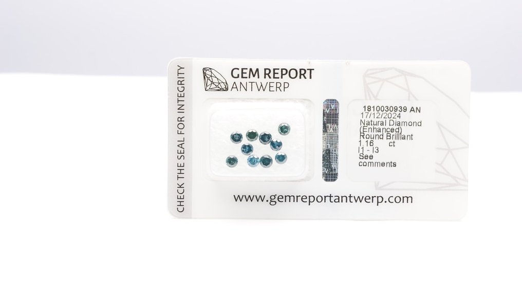 没有保留价 - 10 pcs 钻石  (经彩色处理)  - 1.16 ct - 圆形 - I1 内含一级, I3 - 安特卫普宝石报告（GRA） #1.0