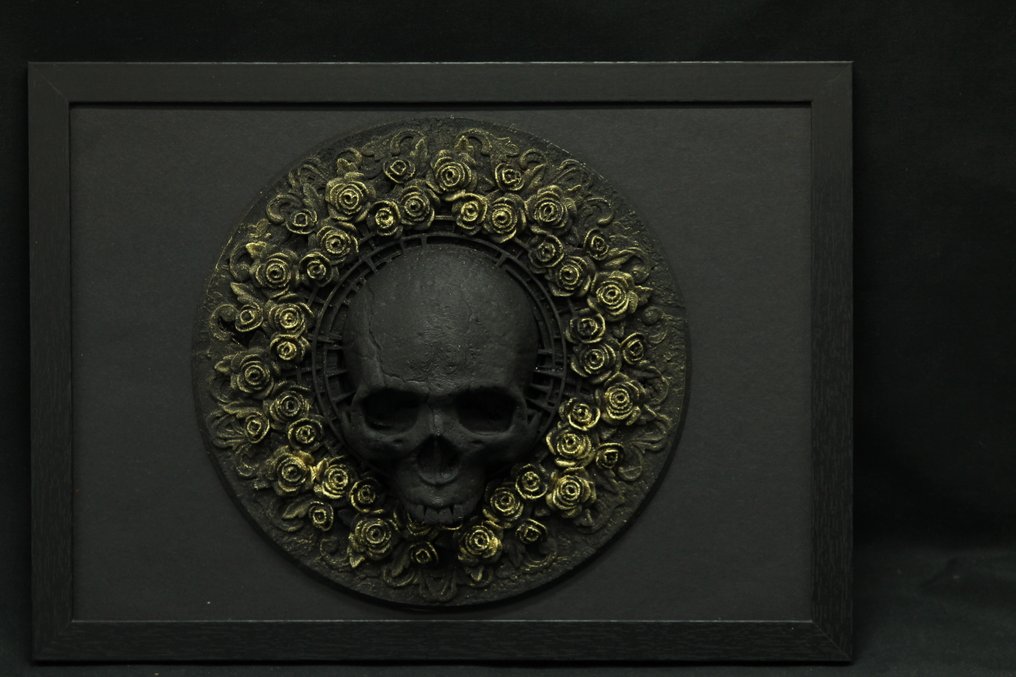 Dekoracja ścienna - Skull & roses plate - Framed - Francja #1.0
