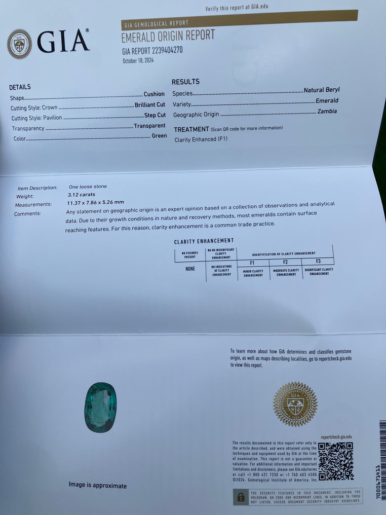 1 pcs  Πράσινο Σμαράγδι  - 3.12 ct - Gemological Institute of America (GIA) #4.3